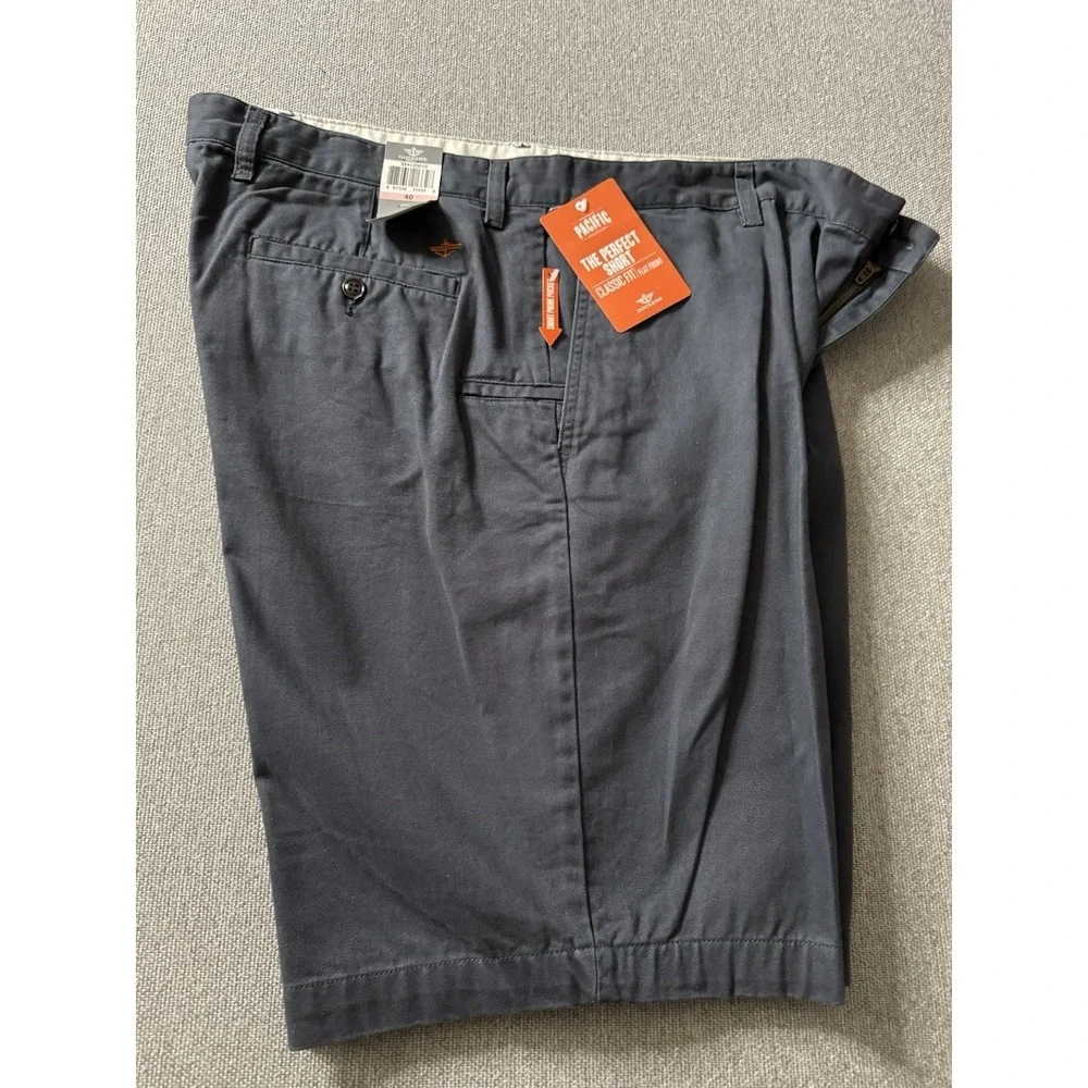 Dockers Classic Fit Men's Maritime Blue Shorts Flat Front Chino Cotton Size 40